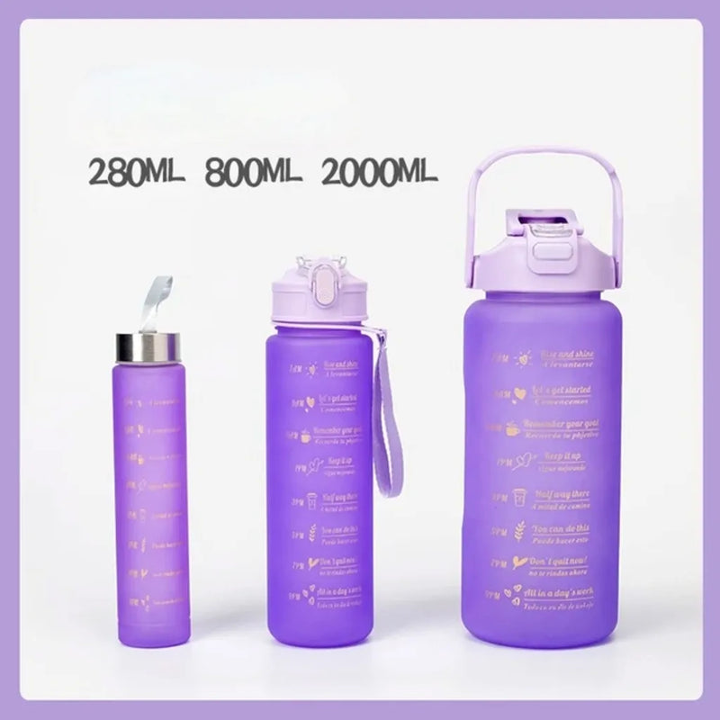 KIT 3 Garrafa De Água Motivacional Portátil - Capacidade De 2000ML+800ml +280ml